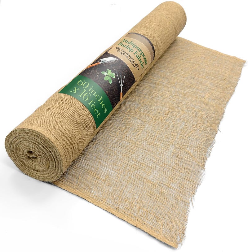 Burloptuous 60" x 16 Feet Gardening Burlap Fabric Roll - Tree Wrap, Weed Barrier, Erosion Control, Aisle Runner, Multipurpose Natural Fabric, High Density Jute Fiber Material - Image 1